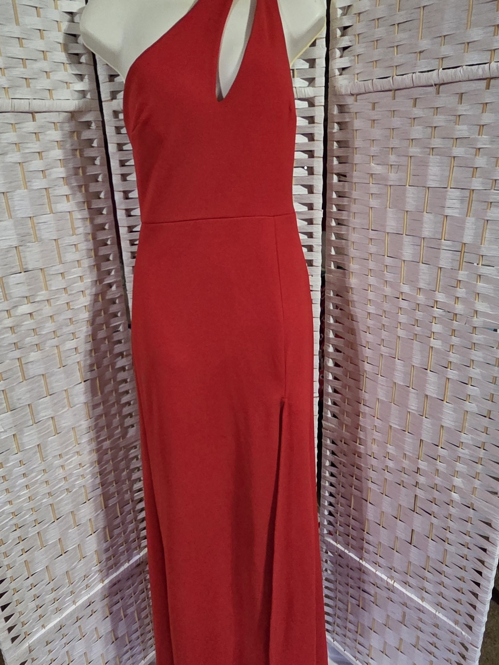 B Darlin One-Shoulder Red Gown with Front Keyhole